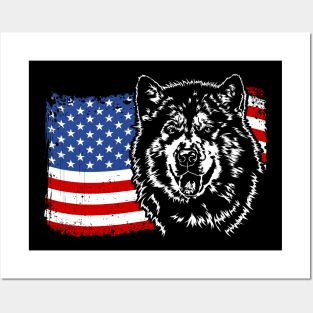 Proud Alaskan Malamute American Flag patriotic gift dog Posters and Art